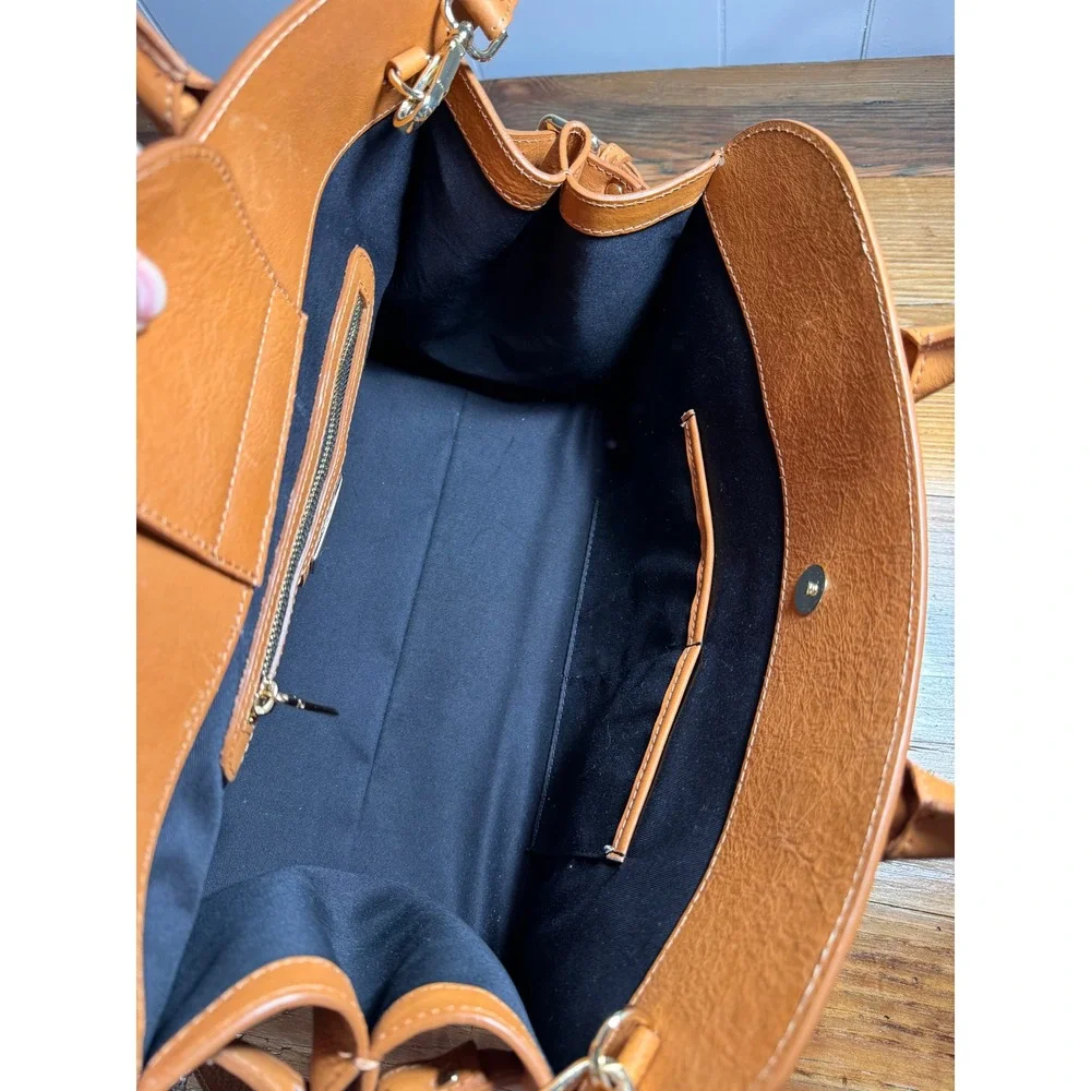 Claudia Firenze Italian Leather Doctor Bag Cognac Satchel Crossbody Tote